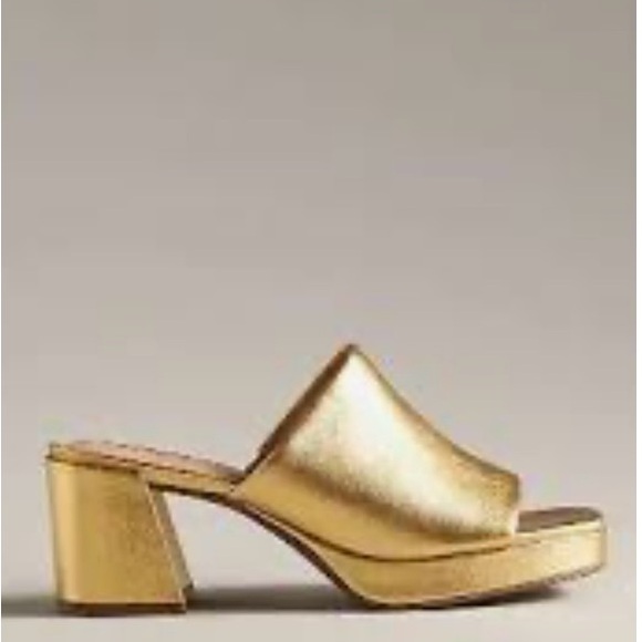 NEW Anthropologie MAEVE Gold Platform Mule Sandals - Picture 1 of 4